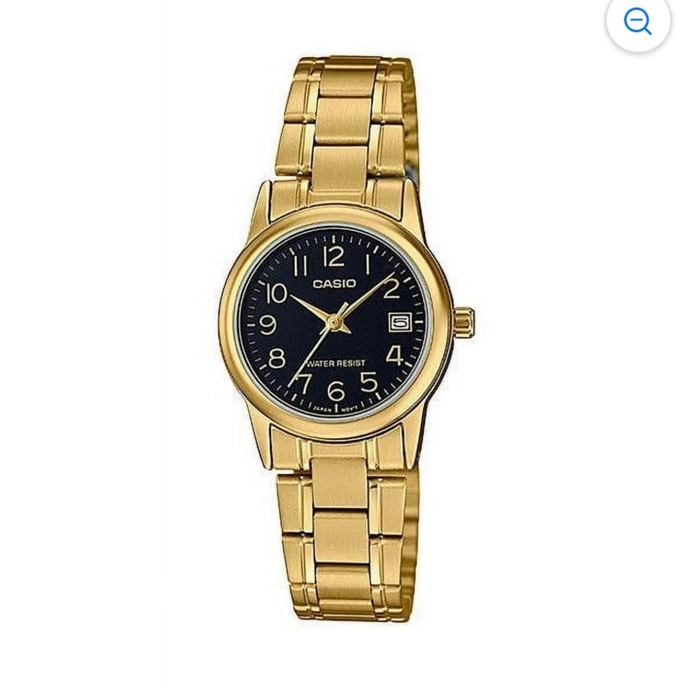 Casio Ladies Gold Tone Stainless Steel Black Dial Quartz Watch